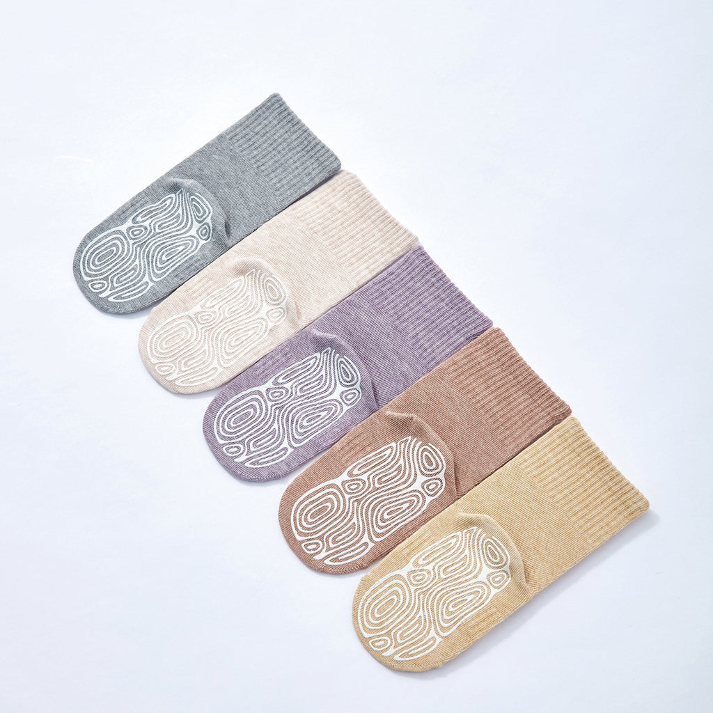Organic Cotton Socks- Lavender & Beige- 4 Pairs of Stay-On Baby & Toddler Non-Slip Socks