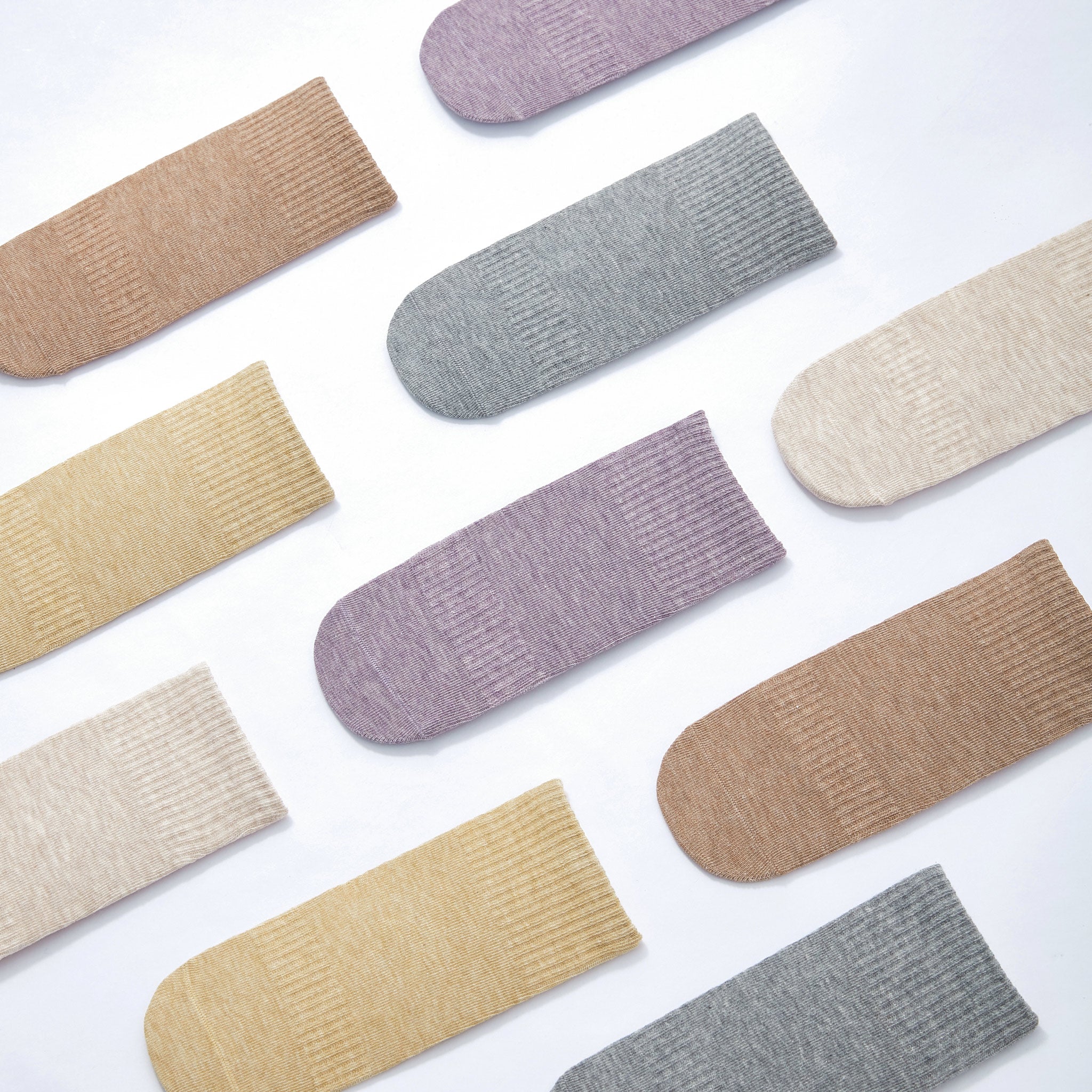 Organic Cotton Socks- Lavender & Beige- 4 Pairs of Stay-On Baby & Toddler Non-Slip Socks