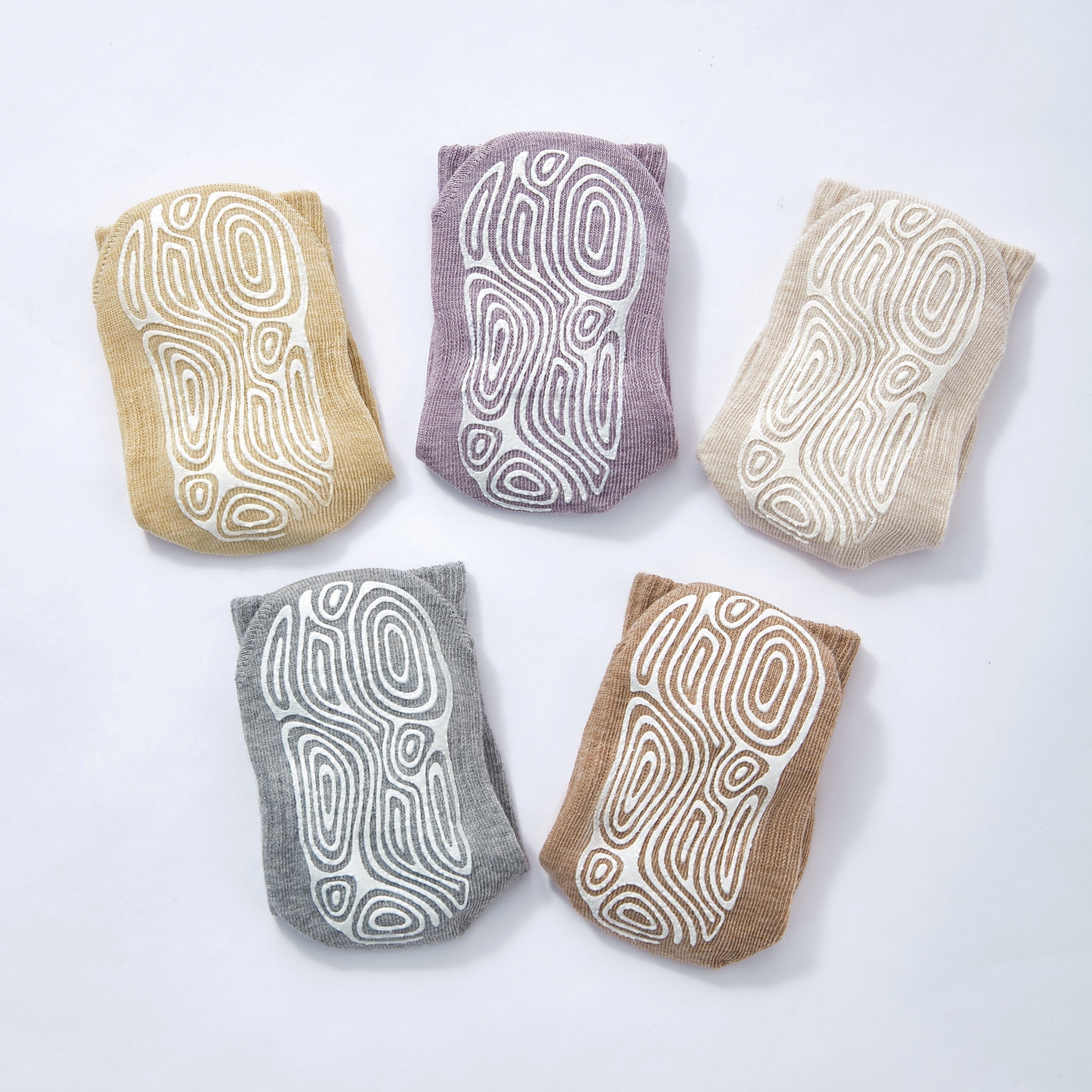 Organic Cotton Socks- Lavender & Beige- 4 Pairs of Stay-On Baby & Toddler Non-Slip Socks