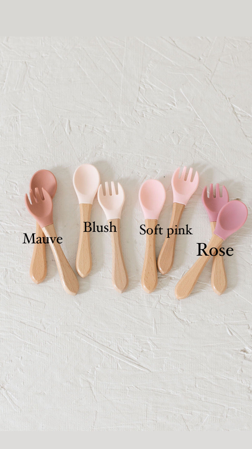 Fork & Spoon Silicone/Wooden Utilities Set