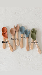 Fork & Spoon Silicone/Wooden Utilities Set