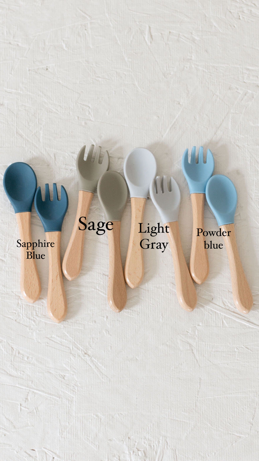 Fork & Spoon Silicone/Wooden Utilities Set