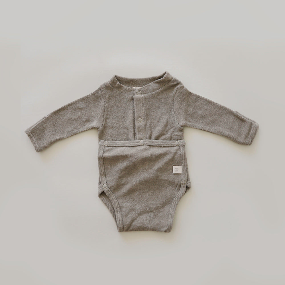 Terry Front flap Onesie | Taupe